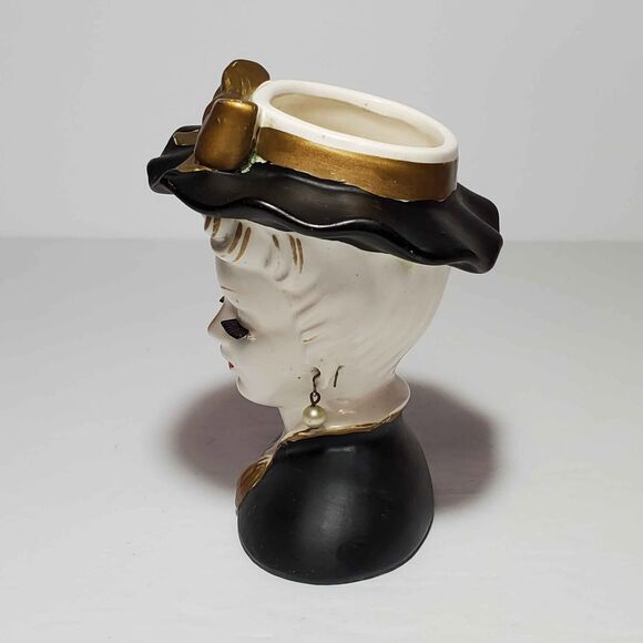 Lee Wards Lady Head Vase Glamour Girl Black 4.25" Vintage - Picture 7 of 10